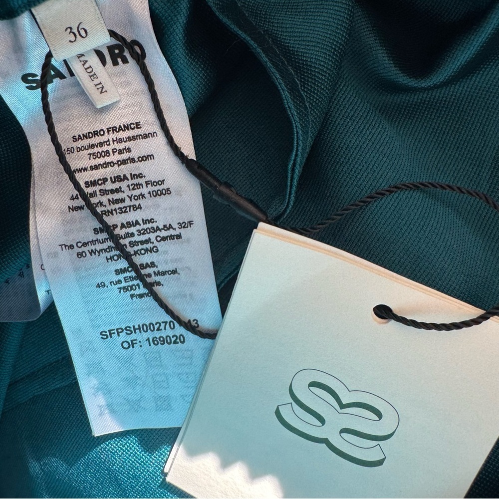 NWT Sandro Hoki Satin Silk Blend Teal Wide Leg High Waist Shorts size Small 36 - Picture 9 of 10